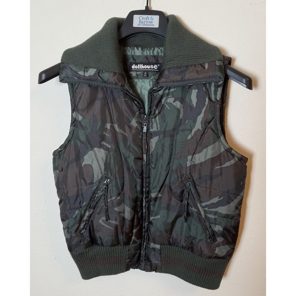 Dollhouse Women's Camo Quilted Puffer Vest Zip Front Size M